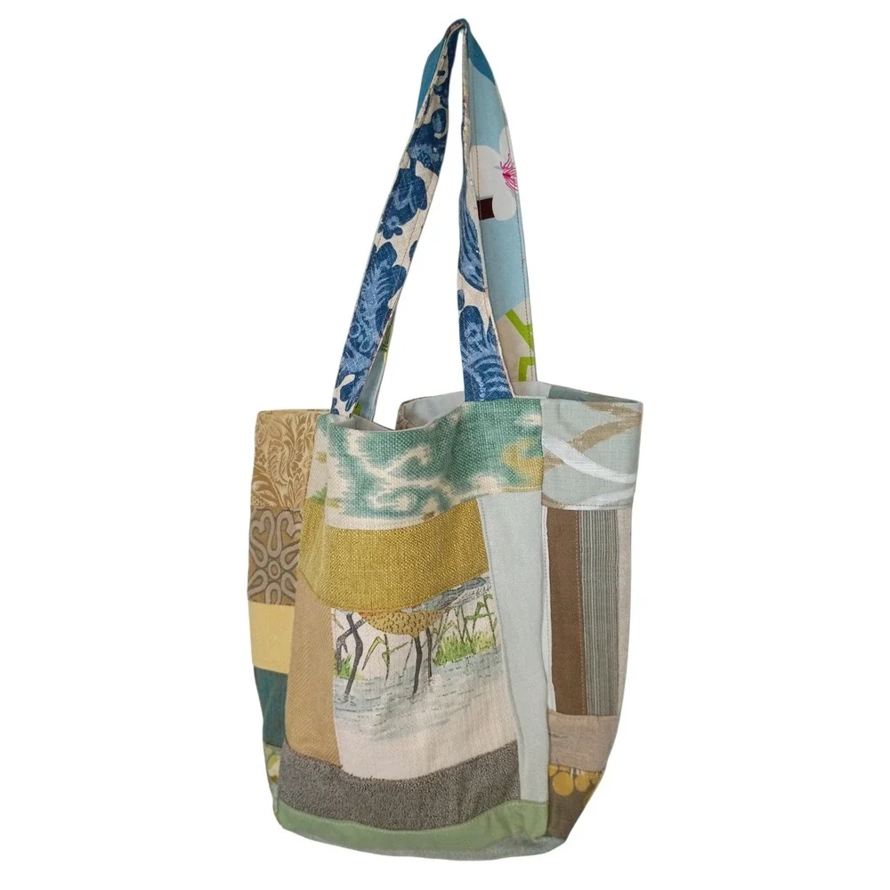 Handmade Patchwork Tote Bag Multicolor Floral Damask‎ Canvas Shoulder Bag 15x14